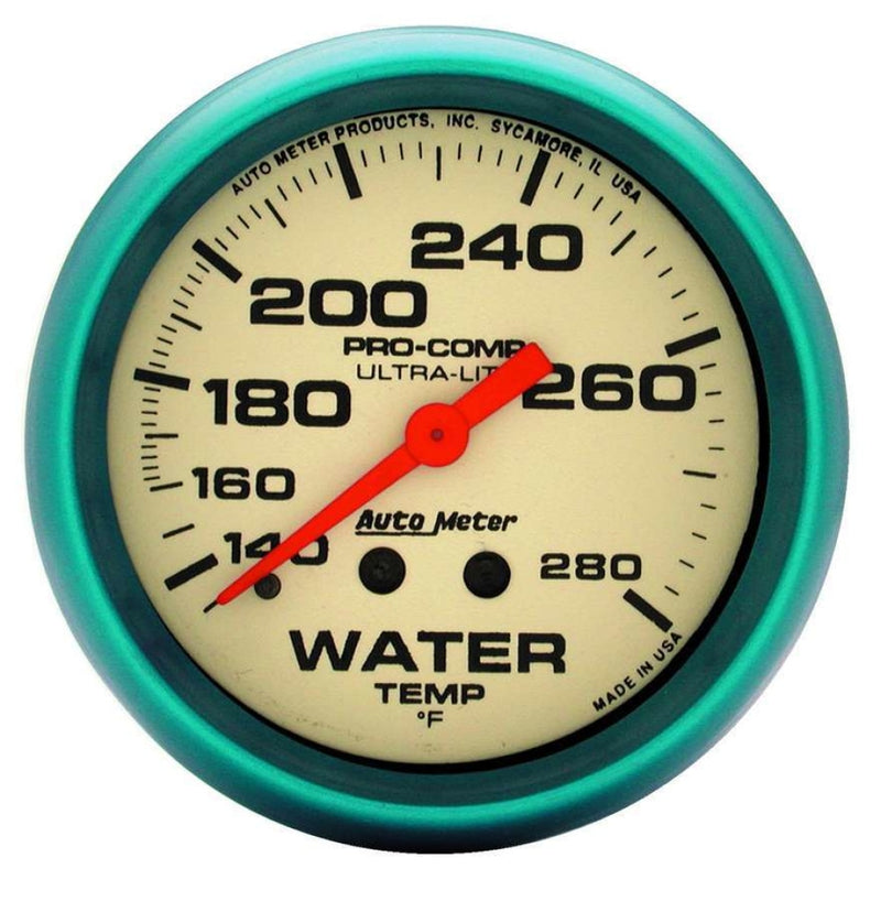 Autometer 2-5/8 Ultra-Nite Water Temp Gauge 140-280 4535 Analog Gauges